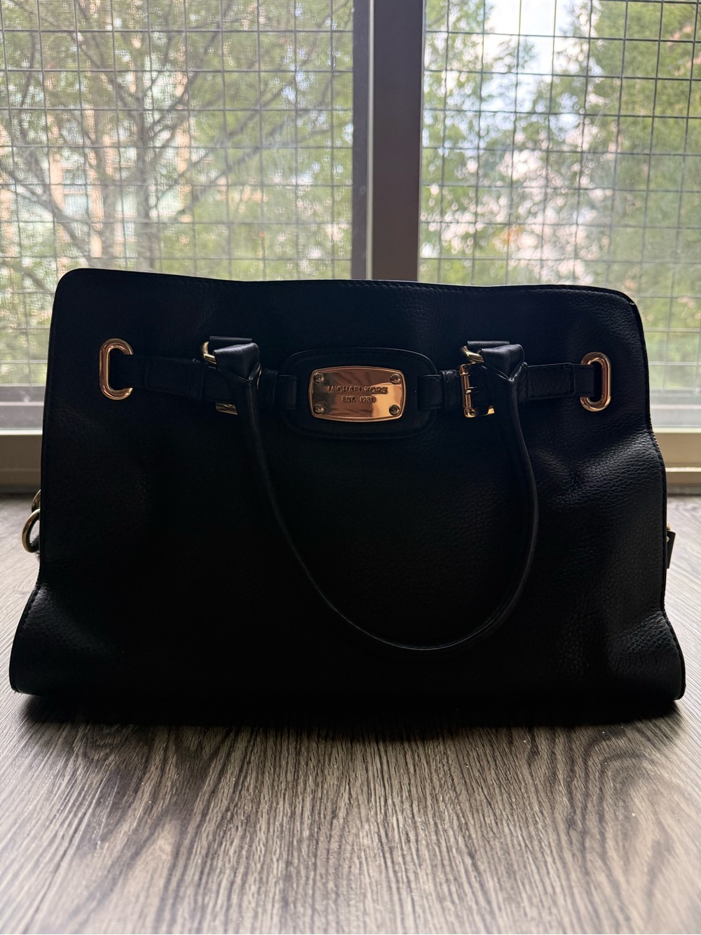 Michael Kors Black Leather Satchel with Gold Hardware